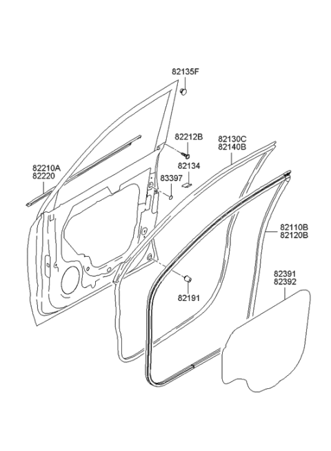 2004 Hyundai Tucson Weatherstrip-Front Door Body Side LH Diagram for 82110-2E000-LM