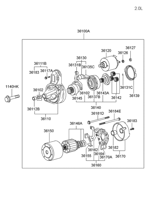 2006 Hyundai Tucson Produced Before OCT.30.2006 Starter Motor Diagram 1
