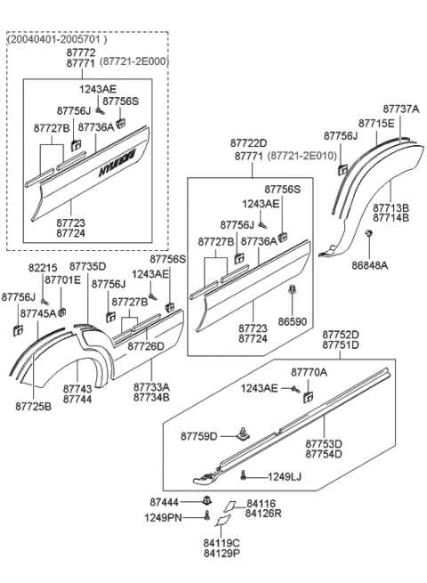 2004 Hyundai Tucson Strip-Fender Side Diagram for 87715-2E000-6M