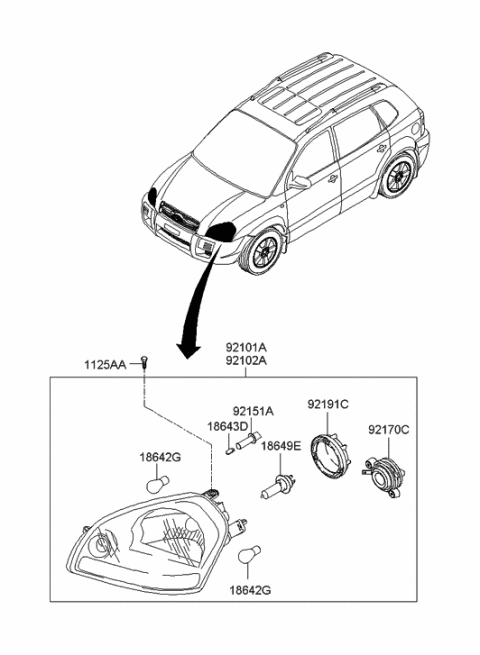 2006 Hyundai Tucson Produced Before OCT.30.2006 Head Lamp Diagram