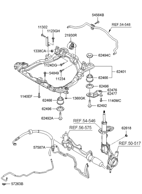 2006 Hyundai Tucson Produced Before OCT.30.2006 Front Suspension Crossmember Diagram