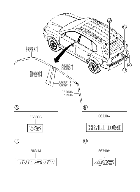 2006 Hyundai Tucson Produced Before OCT.30.2006 Emblem Diagram
