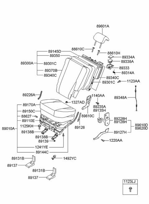 2004 Hyundai Tucson Frame Assembly-Rear Seat Back Main Diagram for 89310-2E010-LM