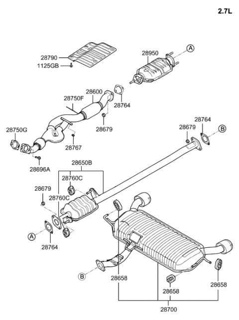 2006 Hyundai Tucson Produced Before OCT.30.2006 Muffler & Exhaust Pipe Diagram 2