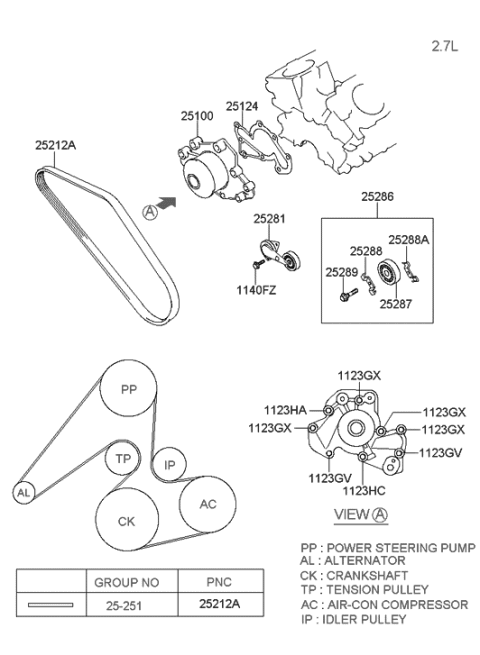 2006 Hyundai Tucson Produced Before OCT.30.2006 Coolant Pump Diagram 1