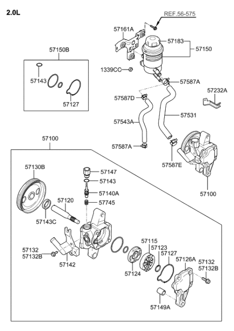 2005 Hyundai Tucson Pulley-Power Steering Pump Diagram for 57130-2E000