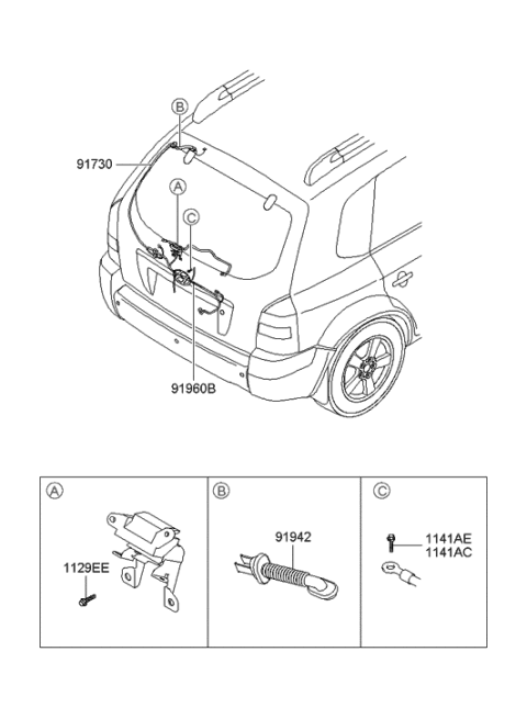 2005 Hyundai Tucson Wiring Assembly-Tail Gate Diagram for 91680-2E041