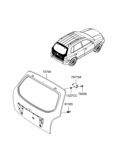 2006 Hyundai Tucson Produced Before OCT.30.2006 Tail Gate Diagram