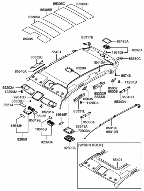 2006 Hyundai Tucson Produced Before OCT.30.2006 Sunvisor & Head Lining Diagram