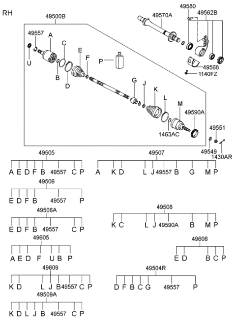 2006 Hyundai Tucson Produced Before OCT.30.2006 Drive Shaft-Front Diagram 2