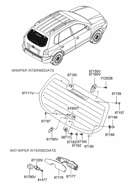 2004 Hyundai Tucson Hinge Assembly-Tail Gate Glass,LH Diagram for 87150-2E000