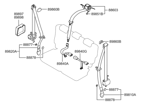 2005 Hyundai Tucson Rear Center Seat Belt Assembly Diagram for 89850-2E500-J9