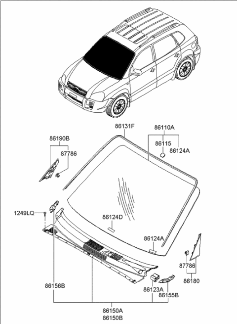 2006 Hyundai Tucson Produced Before OCT.30.2006 Windshield Glass Diagram