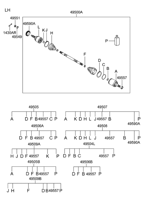 2006 Hyundai Tucson Produced Before OCT.30.2006 Drive Shaft-Front Diagram 1