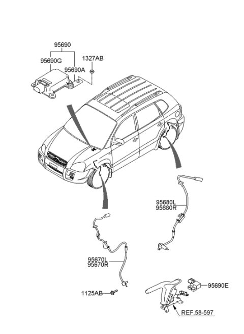 2006 Hyundai Tucson Sensor Assembly-Abs Real Wheel ,RH Diagram for 95680-2E310