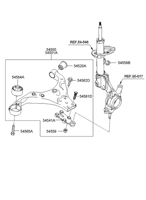 2006 Hyundai Tucson Produced Before OCT.30.2006 Front Suspension Lower Arm Diagram