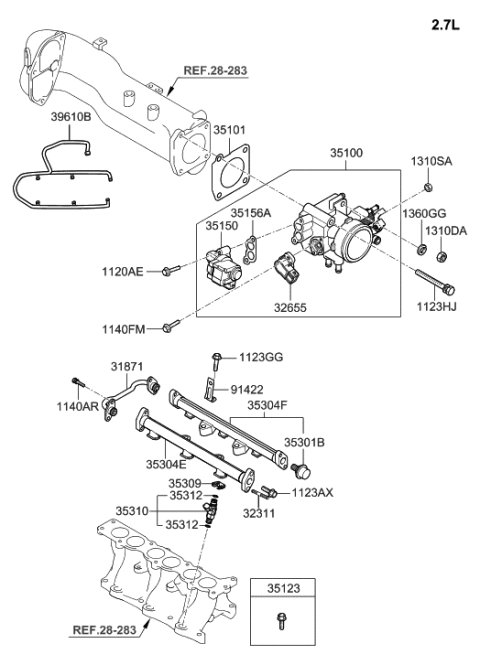 2005 Hyundai Tucson Throttle Body & Injector Diagram 2