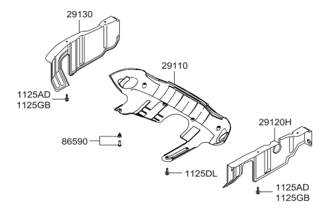 2004 Hyundai Tucson Panel-Under Cover,RH Diagram for 29120-2E501