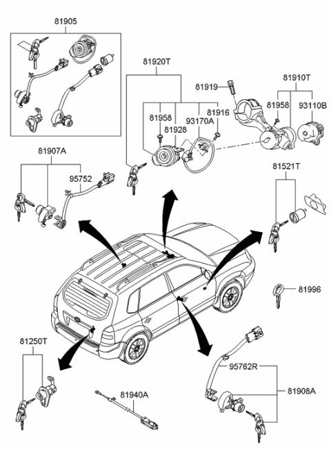 2006 Hyundai Tucson Front Door Lock Assembly,Right Diagram for 81980-2EA00