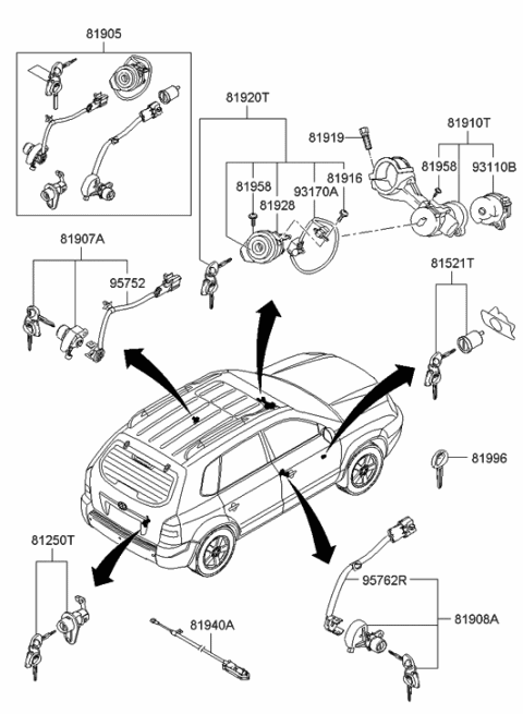 2006 Hyundai Tucson Front Door Lock Assembly,Right Diagram for 81980-2EA10