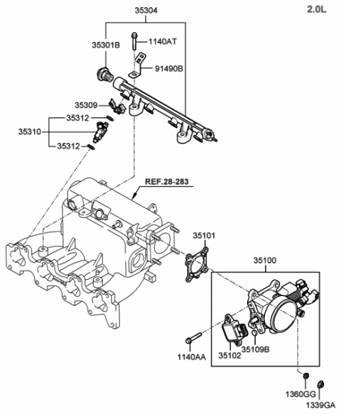 2006 Hyundai Tucson Produced Before OCT.30.2006 Throttle Body & Injector Diagram 1