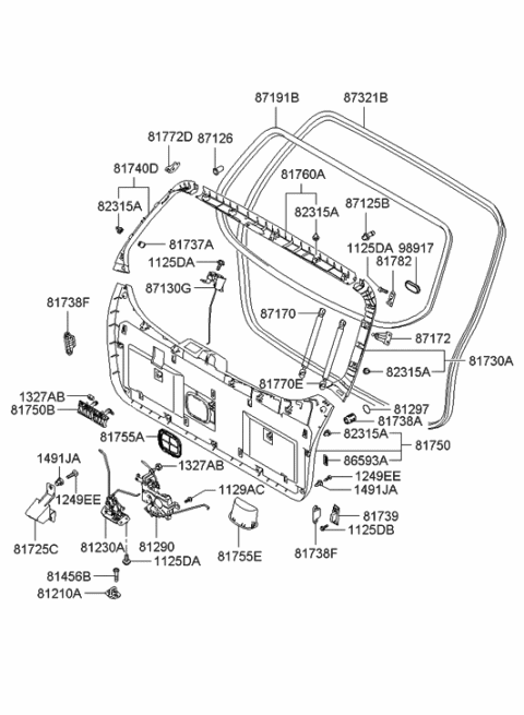 2006 Hyundai Tucson Handle Assembly-Tail Gate Outside Diagram for 81260-2E000