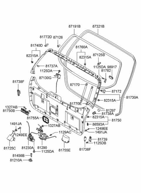 2006 Hyundai Tucson Produced Before OCT.30.2006 Trim Tail Gate Diagram