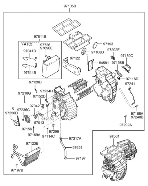 2005 Hyundai Tucson Heater & Evaporator Assembly Diagram for 97204-2E000