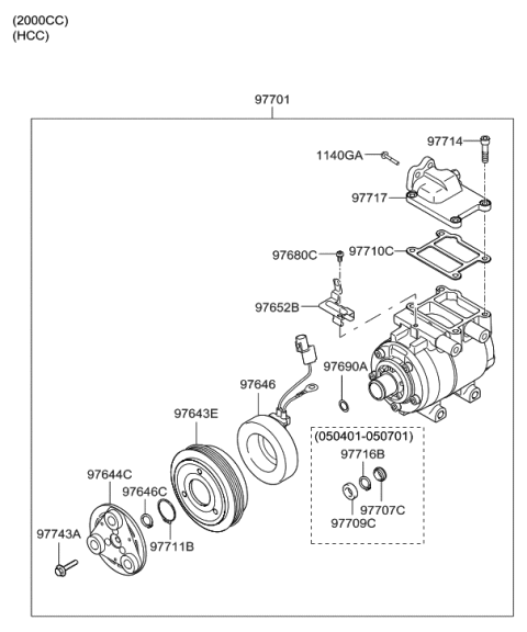 2004 Hyundai Tucson Reman A/C Compressor Diagram for 97701-2E100-RM