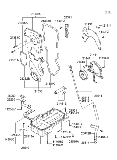 2006 Hyundai Tucson Produced Before OCT.30.2006 Belt Cover & Oil Pan Diagram 1