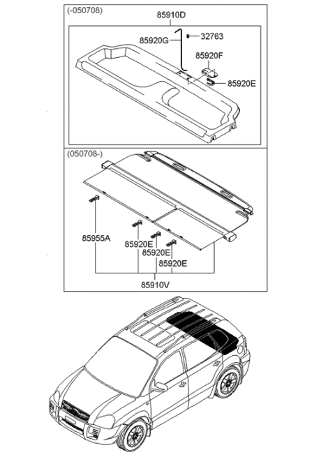 2006 Hyundai Tucson Produced Before OCT.30.2006 Covering Shelf Diagram