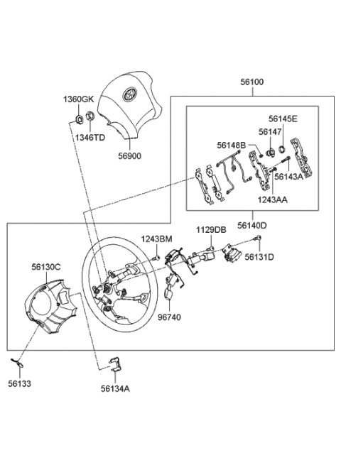 2004 Hyundai Tucson Steering Wheel Assembly Diagram for 56110-2E530-LM