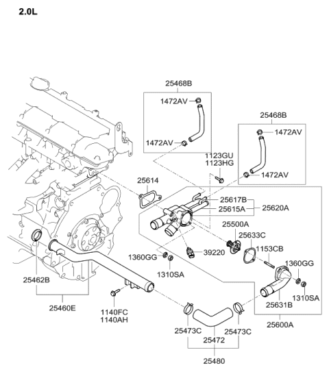 2022 Hyundai Genesis G70 Hose-Water Inlet Pipe Connecting Diagram for 25472-23200