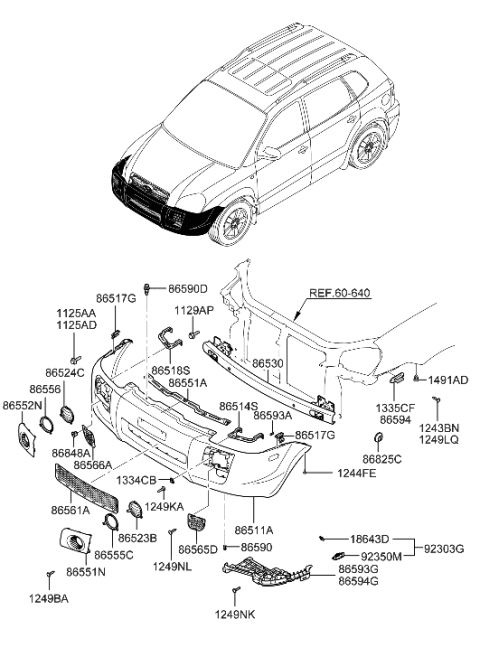 2006 Hyundai Tucson Produced Before OCT.30.2006 Front Bumper Diagram