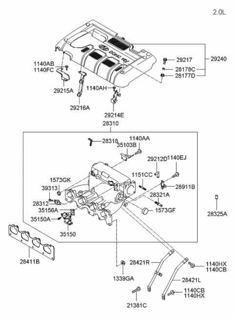 2006 Hyundai Tucson Produced Before OCT.30.2006 Intake Manifold Diagram 1