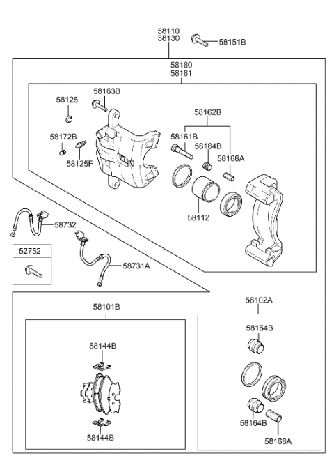2006 Hyundai Tucson Produced Before OCT.30.2006 Front Wheel Brake Diagram