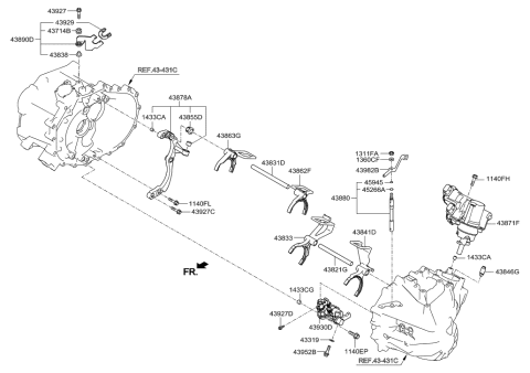 2016 Hyundai Santa Fe Sport Rail Sub Assembly-Shift(5&R) Diagram for 43830-32201