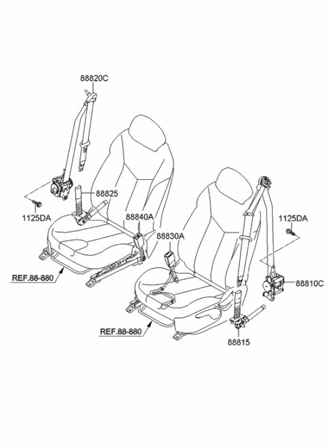 2012 Hyundai Veloster Buckle Assembly-Front Seat Belt,RH Diagram for 88840-2V500-RY