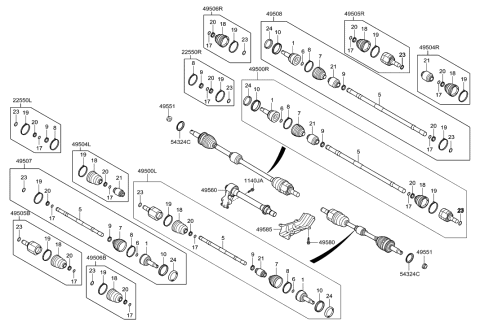 2014 Hyundai Veloster Joint & Shaft Kit-Front Axle W Diagram for 49591-2V4A5