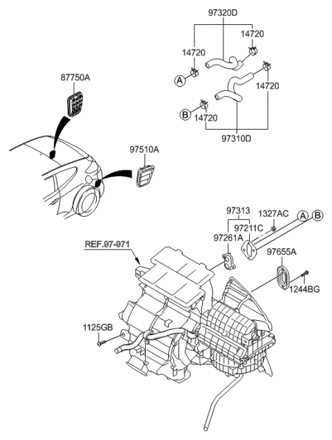 2013 Hyundai Veloster Heater System-Duct & Hose Diagram