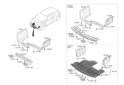 2011 Hyundai Veloster Panel Assembly-Under Cover,Front Diagram for 29110-2V000