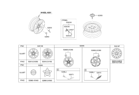 2014 Hyundai Veloster Wheel Hub Cap Assembly Diagram for 52960-2V000-UU9