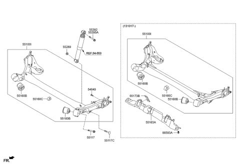 2013 Hyundai Veloster Torsion Axle Complete Diagram for 55100-2V501