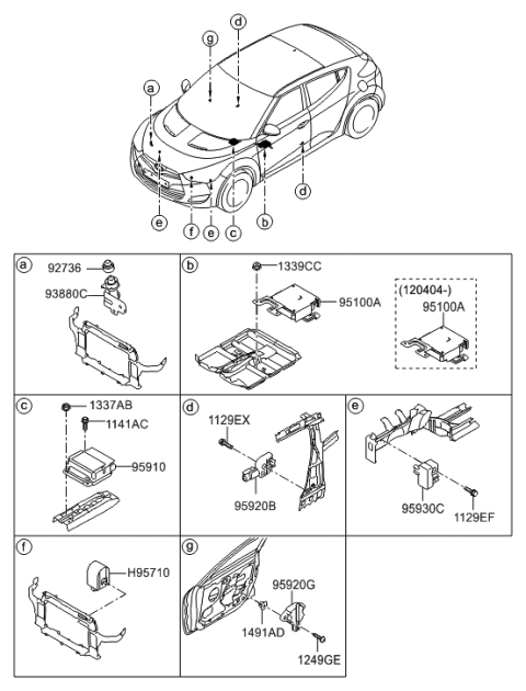 2011 Hyundai Veloster Module Assembly-Air Bag Control Diagram for 95910-2V010