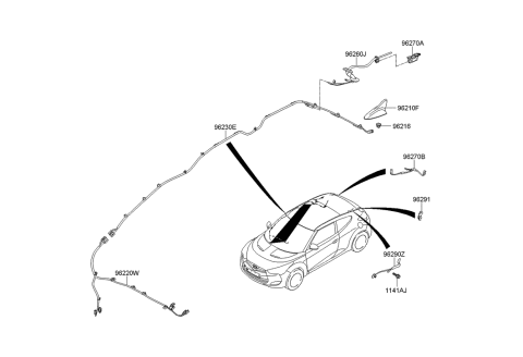 2012 Hyundai Veloster Roof Antenna Assembly Diagram for 96210-2V801-N9S