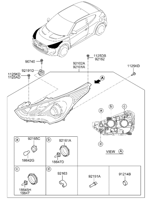 2017 Hyundai Santa Fe Sport Front Turn Signal Lamp Socket & Holder Assembly Diagram for 92165-2V000