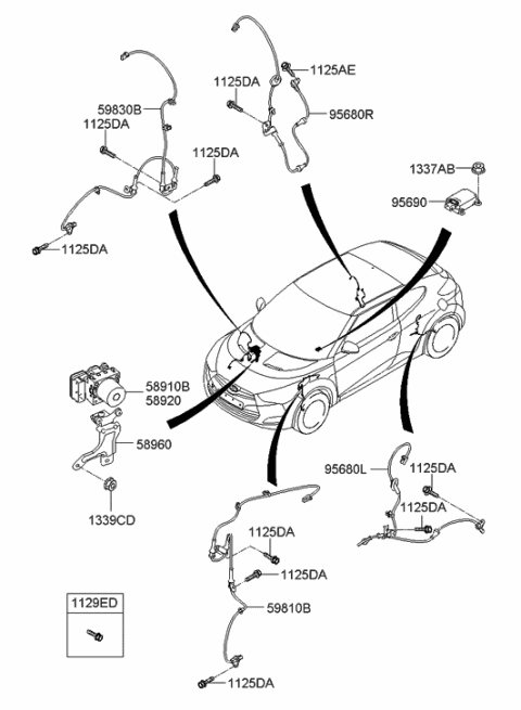 2013 Hyundai Veloster Anti-Lock Brake Abs Pump Modulator Controller Diagram for 58920-2V400