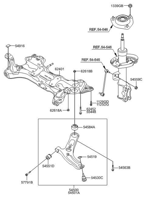 2017 Hyundai Santa Fe Sport Crossmember Complete Diagram for 62400-3X000
