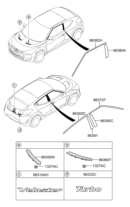 2011 Hyundai Veloster Black Tape-Rear Door Frame Upper,RH Diagram for 86392-2V010