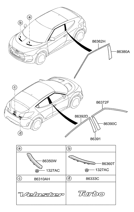 2011 Hyundai Veloster Black Tape-Front Door Frame Upper,RH Diagram for 86372-2V010